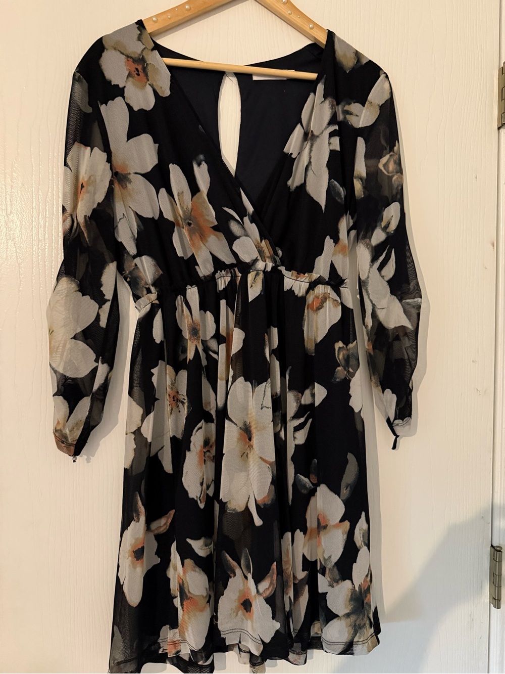 Black Floral V-Neck Women's Dress